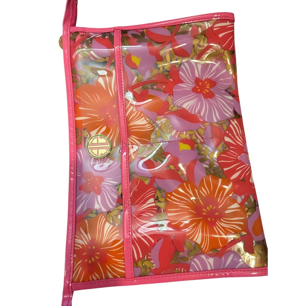 Lilly Pulitzer Floral Clear PVC Makeup Pouch Pink Trim Hibiscus Cosmetic Bag